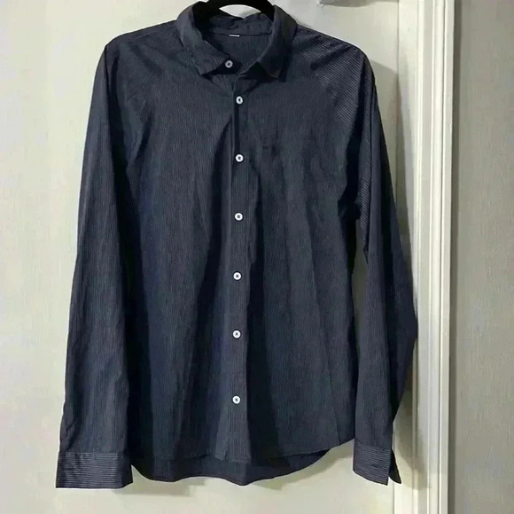 Lululemon Shirt Men's medium Long Sleeve Button Up Blue Striped - Picture 4 of 7